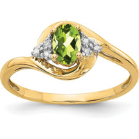 14K Yellow Gold Peridot and Diamond 3-Stone Ring with Prong Set Oval Peridot - 0.45 Carat Peridot, 0.018 Carat Total Diamond Weight by Oro Pregiato