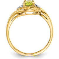 14K Yellow Gold Peridot and Diamond 3-Stone Ring with Prong Set Oval Peridot - 0.45 Carat Peridot, 0.018 Carat Total Diamond Weight by Oro Pregiato