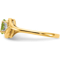 14K Yellow Gold Peridot and Diamond 3-Stone Ring with Prong Set Oval Peridot - 0.45 Carat Peridot, 0.018 Carat Total Diamond Weight by Oro Pregiato
