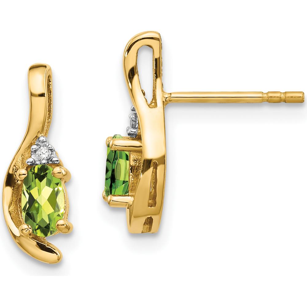 14K Yellow Gold Peridot and Diamond Dangle Earrings with Oval and Round Stones - 0.25 Carat Total Peridot Weight, 0.01 Carat Total Diamond Weight by Oro Pregiato