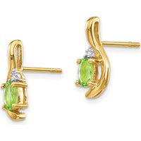 14K Yellow Gold Peridot and Diamond Dangle Earrings with Oval and Round Stones - 0.25 Carat Total Peridot Weight, 0.01 Carat Total Diamond Weight by Oro Pregiato
