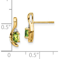 14K Yellow Gold Peridot and Diamond Dangle Earrings with Oval and Round Stones - 0.25 Carat Total Peridot Weight, 0.01 Carat Total Diamond Weight by Oro Pregiato