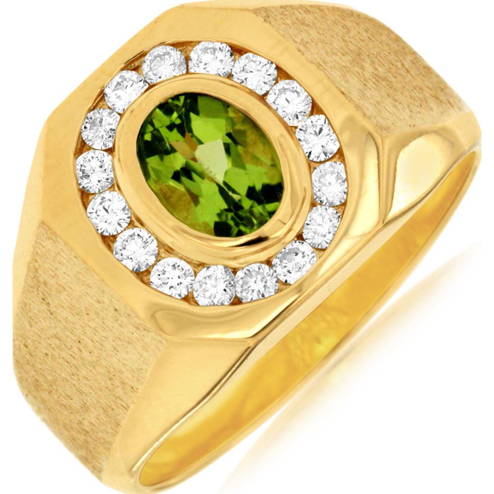 14K Yellow Gold Peridot & Diamond Halo Ring - 1.27 Carats Total Gemstone Weight