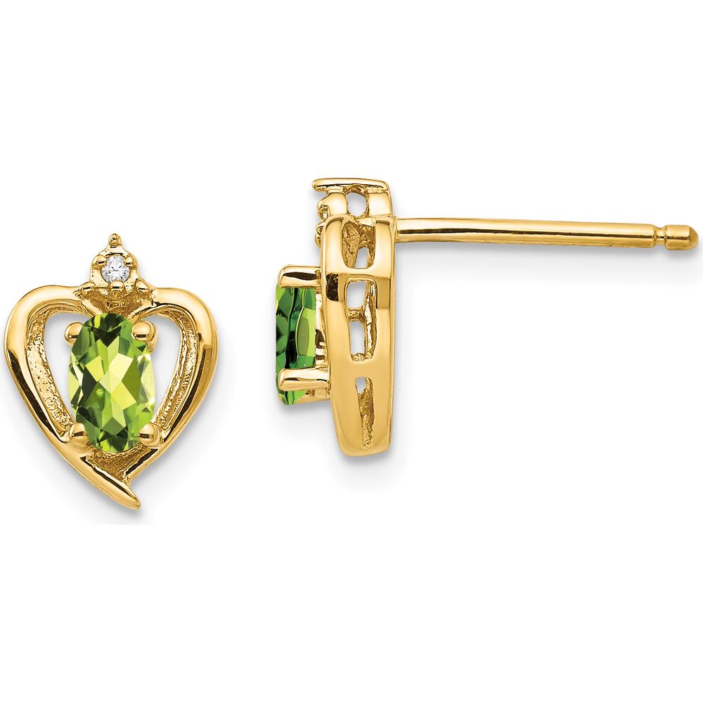 14K Yellow Gold Peridot and Diamond Heart Earrings - 0.25 Carat Total Peridot Weight, 0.005 Carat Total Diamond Weight by Oro Pregiato