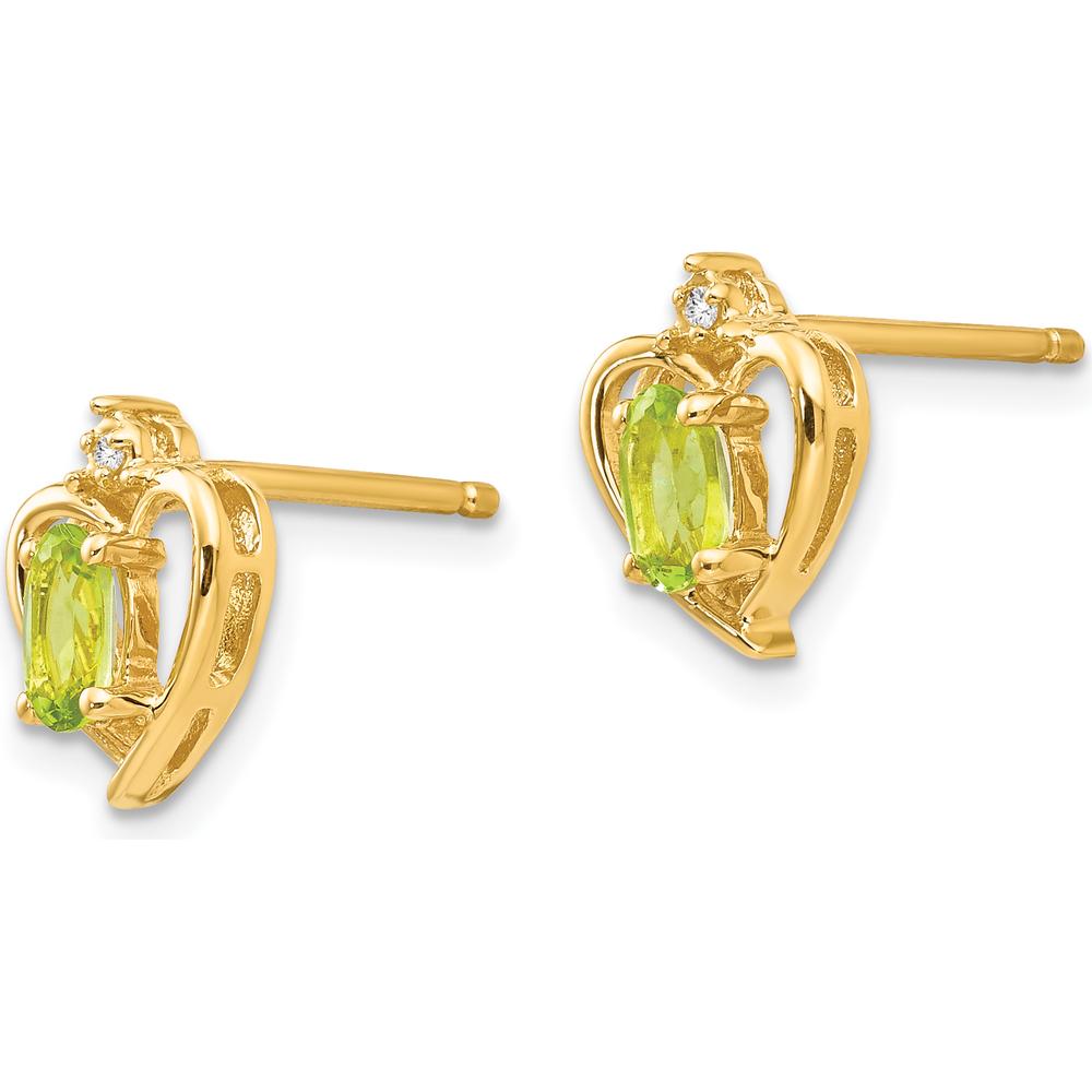 14K Yellow Gold Peridot and Diamond Heart Earrings - 0.25 Carat Total Peridot Weight, 0.005 Carat Total Diamond Weight by Oro Pregiato