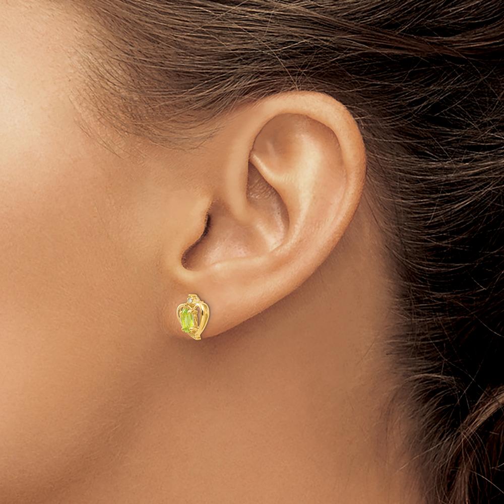 14K Yellow Gold Peridot and Diamond Heart Earrings - 0.25 Carat Total Peridot Weight, 0.005 Carat Total Diamond Weight by Oro Pregiato