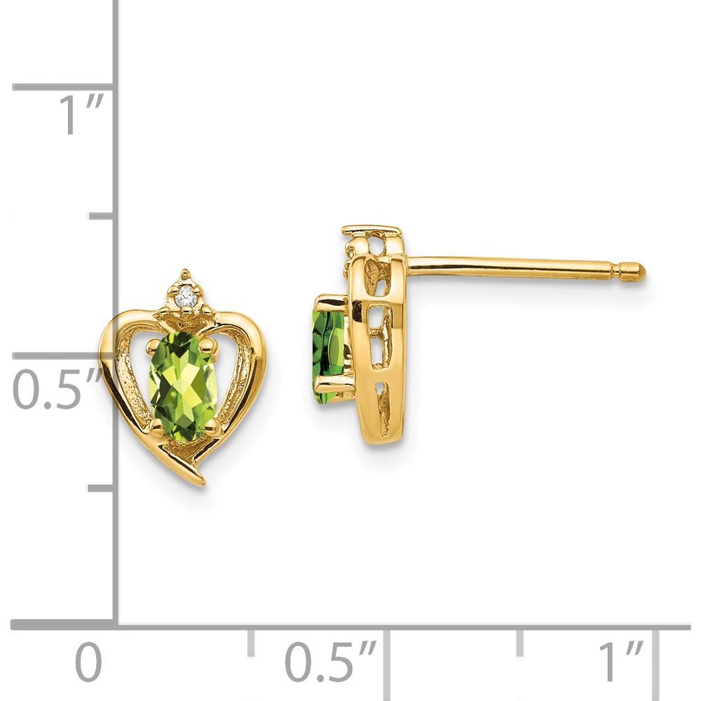 14K Yellow Gold Peridot and Diamond Heart Earrings - 0.25 Carat Total Peridot Weight, 0.005 Carat Total Diamond Weight by Oro Pregiato