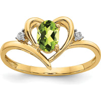 14K Yellow Gold Peridot and Diamond Heart Ring with 0.45 Carat Oval Peridot and 2 Round Diamonds by Oro Pregiato