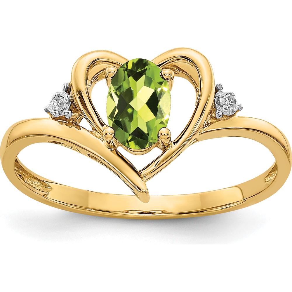 14K Yellow Gold Peridot and Diamond Heart Ring with 0.45 Carat Oval Peridot and 2 Round Diamonds by Oro Pregiato
