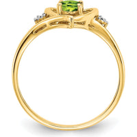 14K Yellow Gold Peridot and Diamond Heart Ring with 0.45 Carat Oval Peridot and 2 Round Diamonds by Oro Pregiato