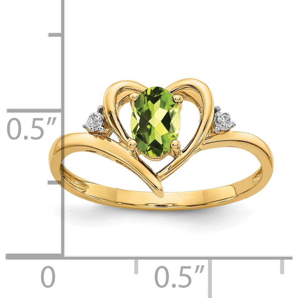 14K Yellow Gold Peridot and Diamond Heart Ring with 0.45 Carat Oval Peridot and 2 Round Diamonds by Oro Pregiato