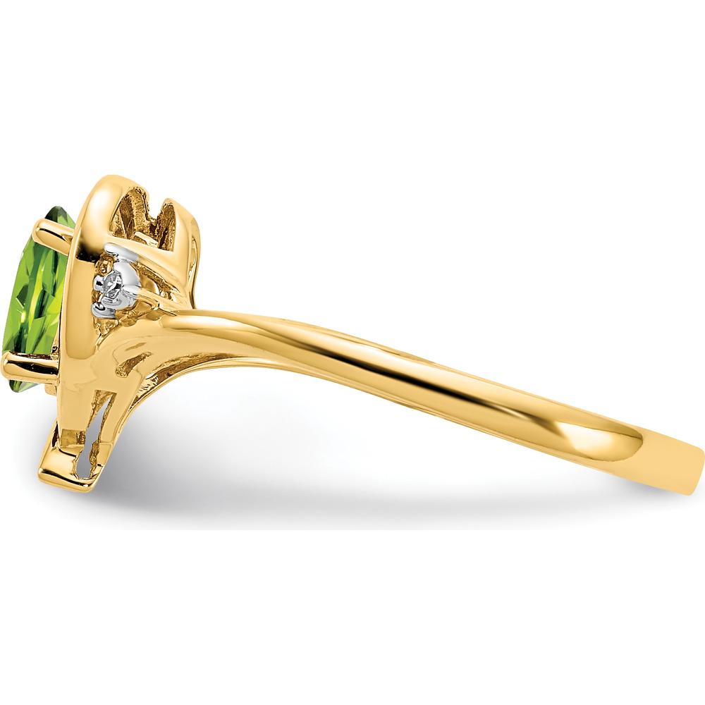 14K Yellow Gold Peridot and Diamond Heart Ring with 0.45 Carat Oval Peridot and 2 Round Diamonds by Oro Pregiato