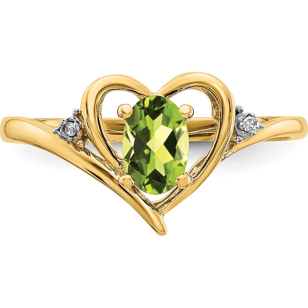 14K Yellow Gold Peridot and Diamond Heart Ring with 0.45 Carat Oval Peridot and 2 Round Diamonds by Oro Pregiato