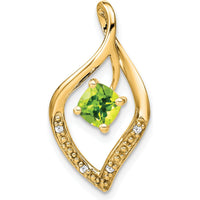 14K Yellow Gold Peridot and Diamond Leaf Pendant - 0.65 Carat Peridot, 0.032 Carat Total Diamond Weight by Lumare Gioia