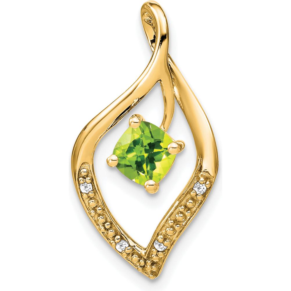 14K Yellow Gold Peridot and Diamond Leaf Pendant - 0.65 Carat Peridot, 0.032 Carat Total Diamond Weight by Lumare Gioia
