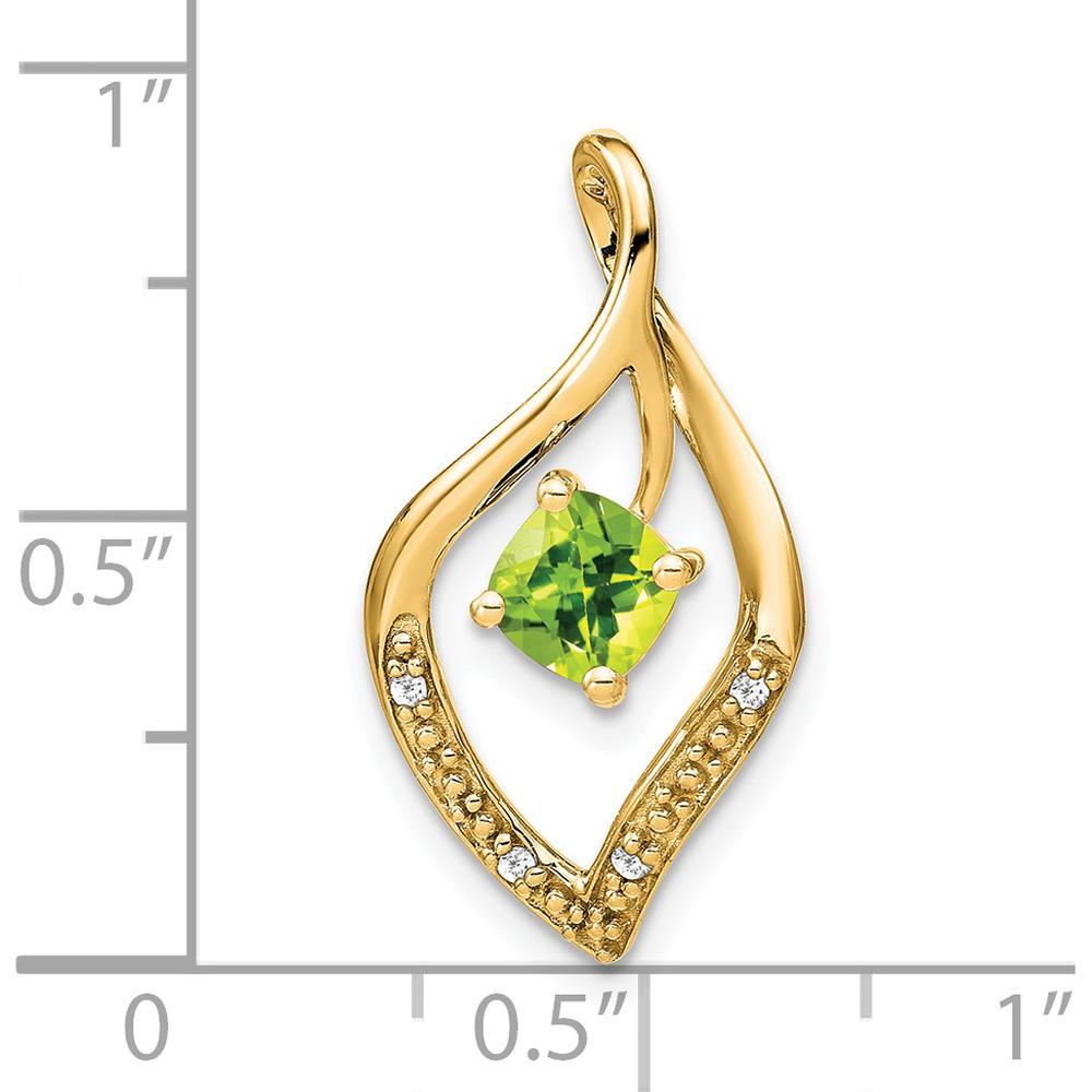 14K Yellow Gold Peridot and Diamond Leaf Pendant - 0.65 Carat Peridot, 0.032 Carat Total Diamond Weight by Lumare Gioia