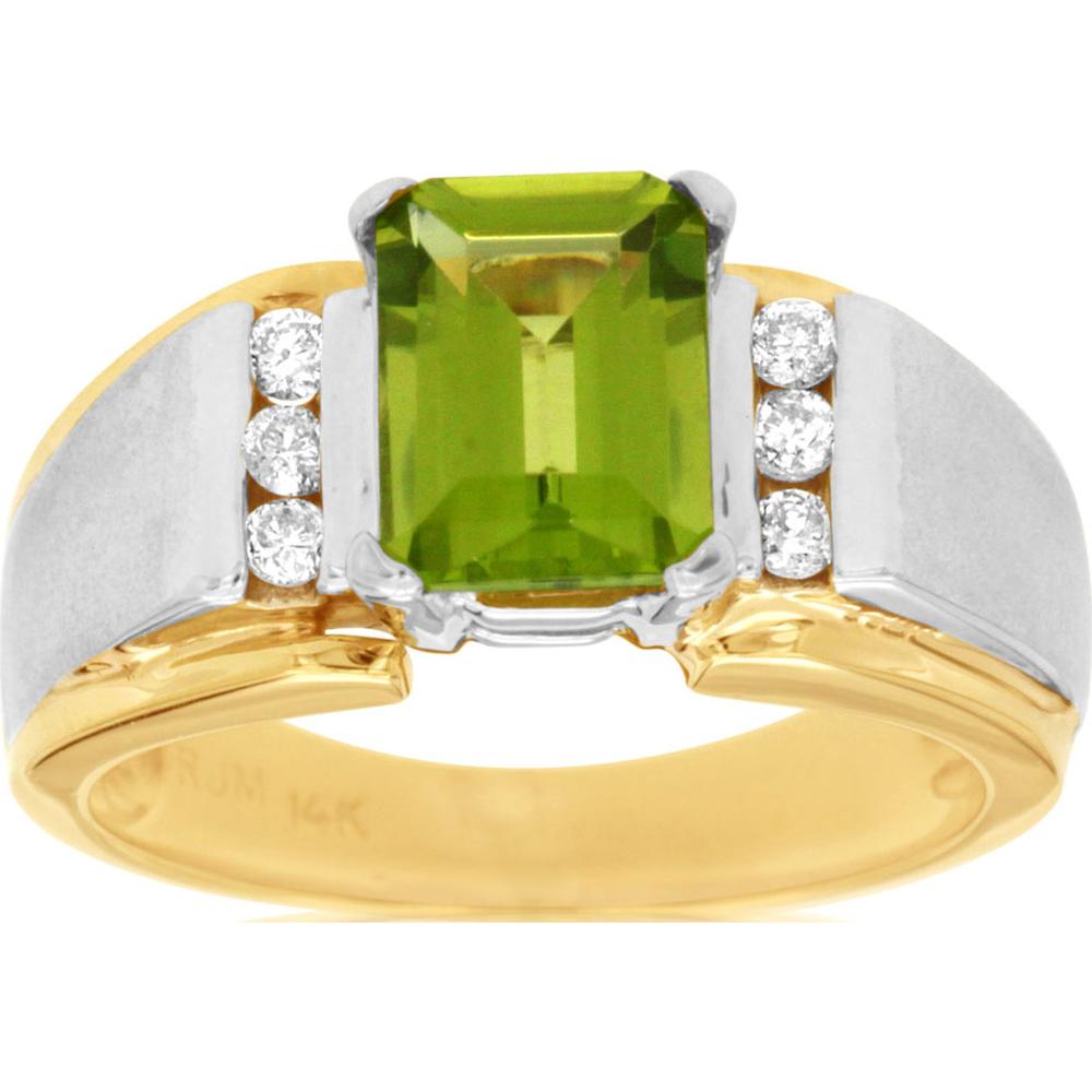 14K Yellow Gold Peridot & Diamond Ring - 1.60 Carats Peridot, 0.14 Carats Diamond Accents