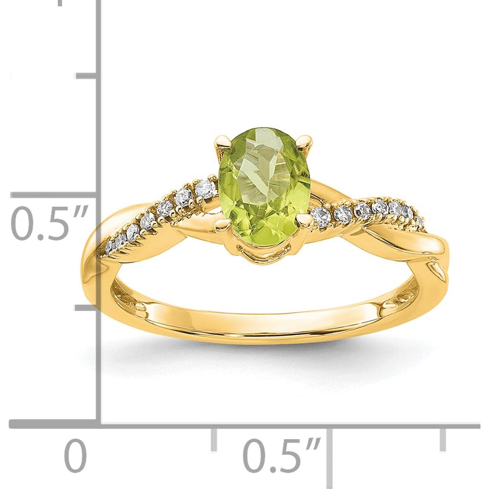 14K Yellow Gold Peridot and Diamond Ring with 4-Prong Set Oval Peridot - 0.7 Carat Total Peridot Weight, 0.084 Carat Total Diamond Weight by 0