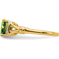 14K Yellow Gold Peridot and Diamond Ring with Cushion Cut Peridot - 2.204 Carat Peridot Weight, 0.13 Carat Total Diamond Weight by 0
