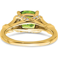 14K Yellow Gold Peridot and Diamond Ring with Cushion Cut Peridot - 2.204 Carat Peridot Weight, 0.13 Carat Total Diamond Weight by 0