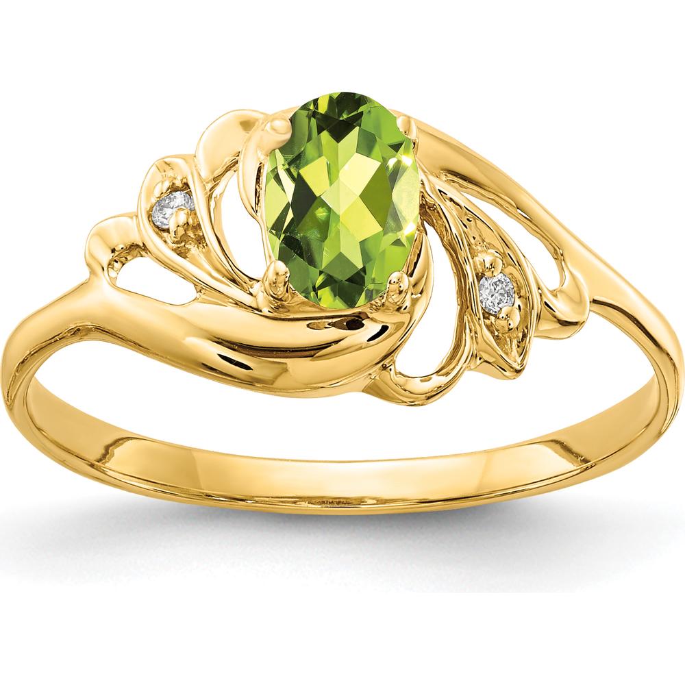14K Yellow Gold Peridot and Diamond Ring with Oval and Round Faceted Stones - 0.457 Carat Total Gem Weight by Monteluci Fine Jewelry
