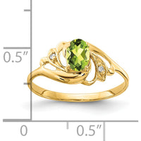 14K Yellow Gold Peridot and Diamond Ring with Oval and Round Faceted Stones - 0.457 Carat Total Gem Weight by Monteluci Fine Jewelry