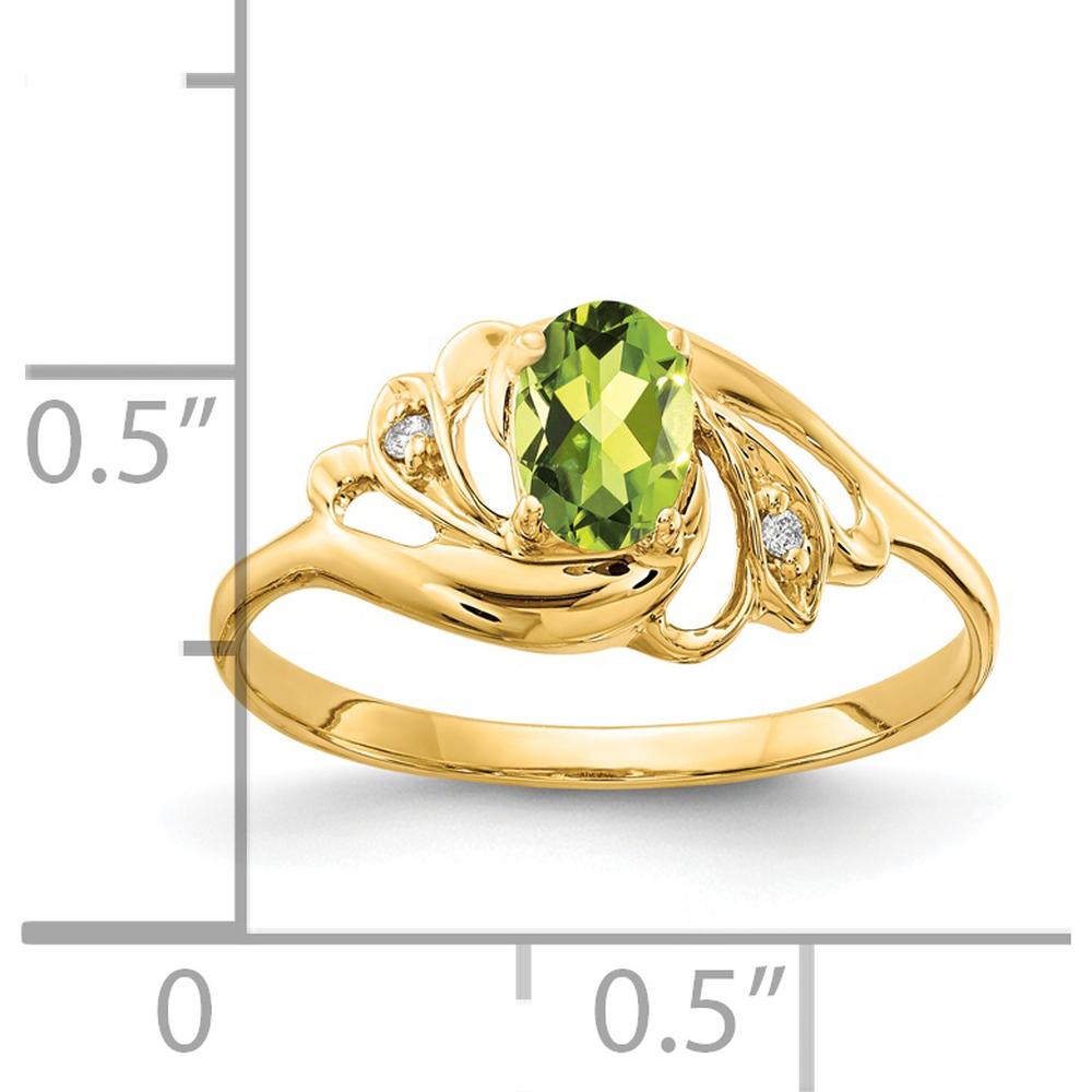 14K Yellow Gold Peridot and Diamond Ring with Oval and Round Faceted Stones - 0.457 Carat Total Gem Weight by Monteluci Fine Jewelry