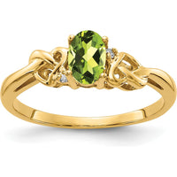 14K Yellow Gold Peridot & Diamond Ring with Oval Peridot - 0.45 Carat Total Peridot Weight, 2 Round Diamonds - 0.016 Carat Total Diamond Weight by Monteluci Fine Jewelry