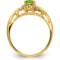14K Yellow Gold Peridot & Diamond Ring with Oval Peridot - 0.45 Carat Total Peridot Weight, 2 Round Diamonds - 0.016 Carat Total Diamond Weight by Monteluci Fine Jewelry