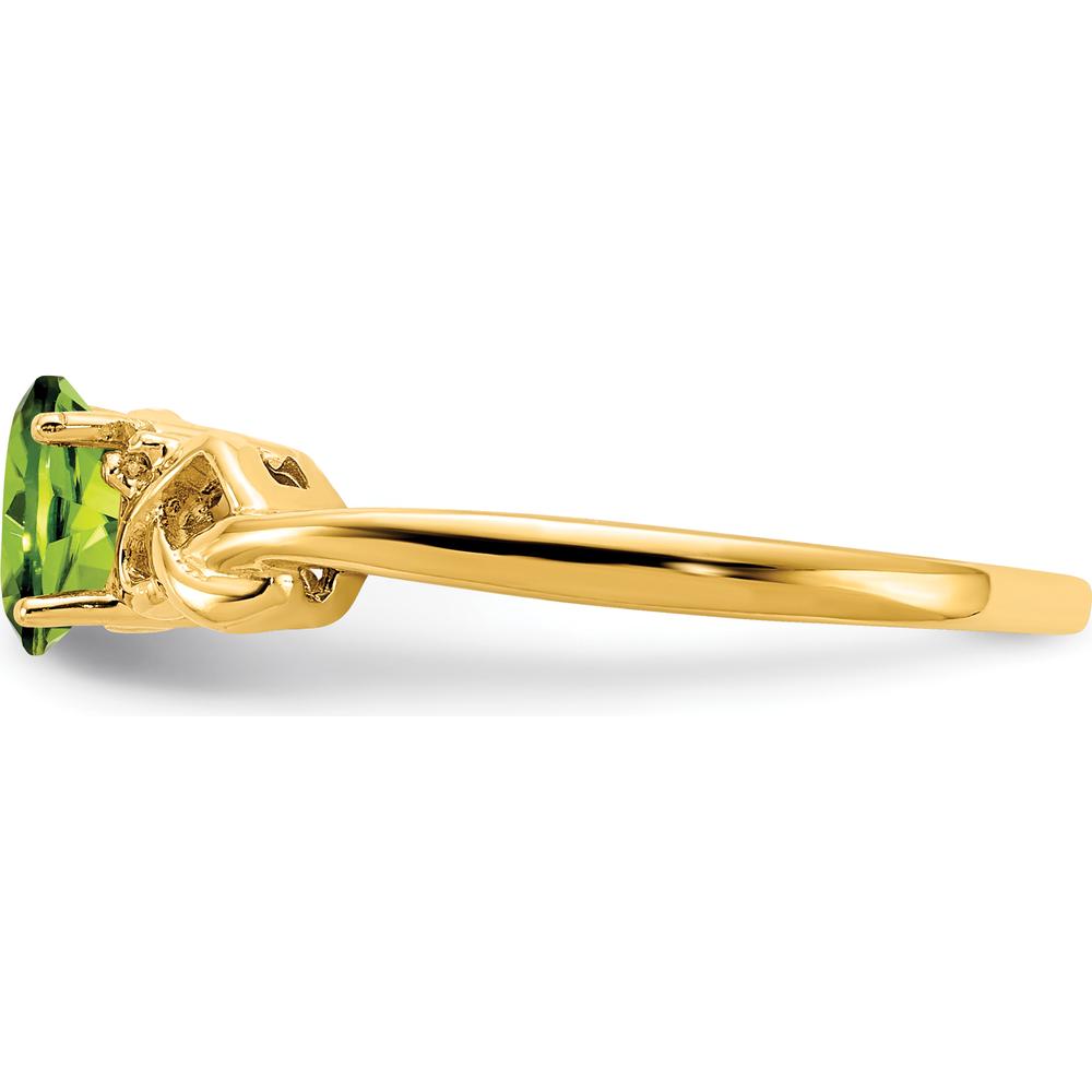 14K Yellow Gold Peridot & Diamond Ring with Oval Peridot - 0.45 Carat Total Peridot Weight, 2 Round Diamonds - 0.016 Carat Total Diamond Weight by Monteluci Fine Jewelry