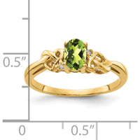 14K Yellow Gold Peridot & Diamond Ring with Oval Peridot - 0.45 Carat Total Peridot Weight, 2 Round Diamonds - 0.016 Carat Total Diamond Weight by Monteluci Fine Jewelry