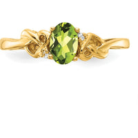 14K Yellow Gold Peridot & Diamond Ring with Oval Peridot - 0.45 Carat Total Peridot Weight, 2 Round Diamonds - 0.016 Carat Total Diamond Weight by Monteluci Fine Jewelry