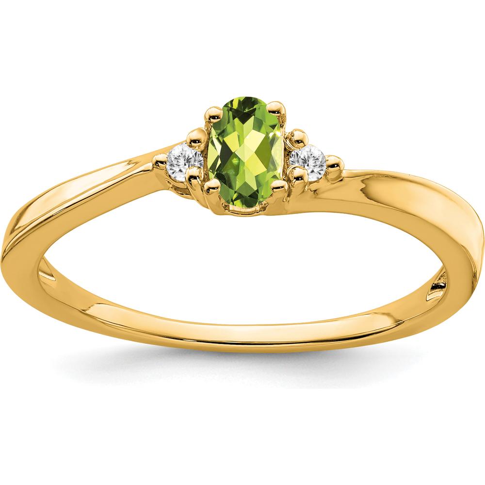 14K Yellow Gold Peridot and Diamond Ring with Oval Peridot and Round Diamonds - 0.02 Carat Total Diamond Weight by 0