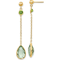 14K Yellow Gold Peridot and Green Quartz Drop Earrings - 2 x 4mm Peridot & 2 x 12x8mm Green Quartz by Monteluci Fine Jewelry