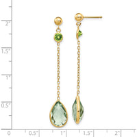 14K Yellow Gold Peridot and Green Quartz Drop Earrings - 2 x 4mm Peridot & 2 x 12x8mm Green Quartz by Monteluci Fine Jewelry
