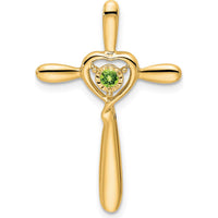 14K Yellow Gold Peridot Cross Pendant with Heart Design - 2.3mm Round Natural Peridot by Oro Pregiato