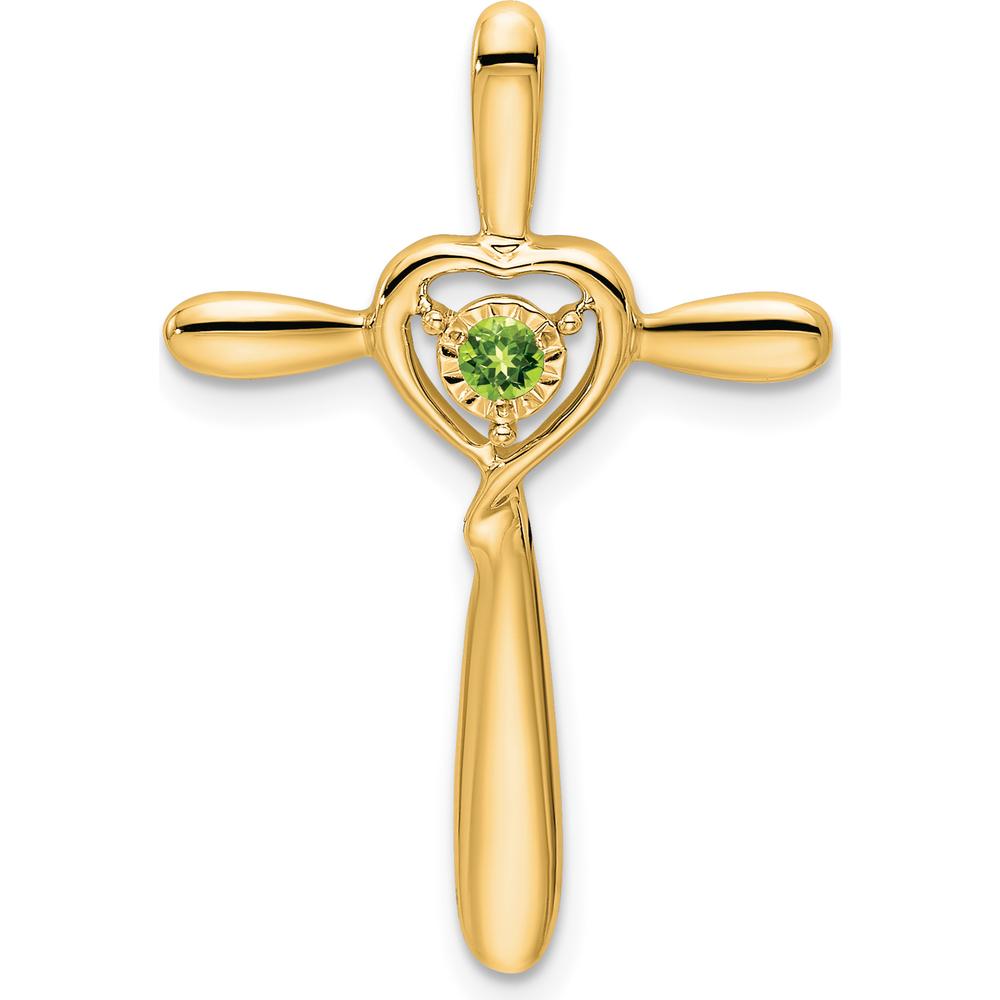 14K Yellow Gold Peridot Cross Pendant with Heart Design - 2.3mm Round Natural Peridot by Oro Pregiato