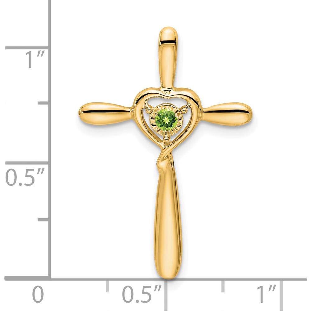 14K Yellow Gold Peridot Cross Pendant with Heart Design - 2.3mm Round Natural Peridot by Oro Pregiato