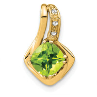 14K Yellow Gold Peridot Cushion Cut Pendant with Diamond Accents - 1.3 Carat Peridot, 0.018 Carat Diamonds by Lumare Gioia
