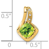 14K Yellow Gold Peridot Cushion Cut Pendant with Diamond Accents - 1.3 Carat Peridot, 0.018 Carat Diamonds by Lumare Gioia