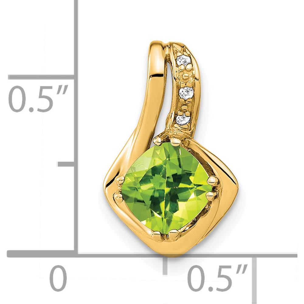 14K Yellow Gold Peridot Cushion Cut Pendant with Diamond Accents - 1.3 Carat Peridot, 0.018 Carat Diamonds by Lumare Gioia