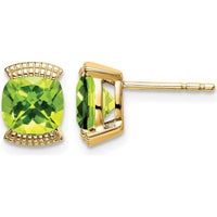 14K Yellow Gold Peridot Cushion Cut Stud Earrings - 0.892 Carat Total Peridot Weight by Monteluci Fine Jewelry