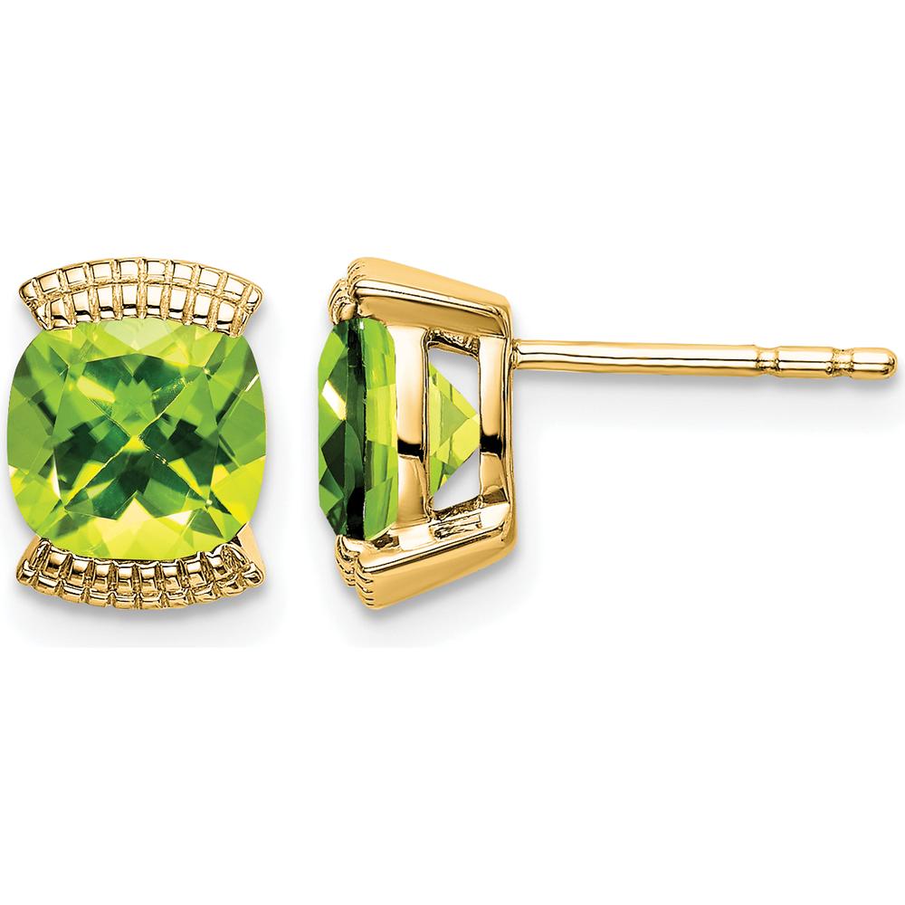 14K Yellow Gold Peridot Cushion Cut Stud Earrings - 0.892 Carat Total Peridot Weight by Monteluci Fine Jewelry