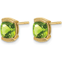 14K Yellow Gold Peridot Cushion Cut Stud Earrings - 0.892 Carat Total Peridot Weight by Monteluci Fine Jewelry