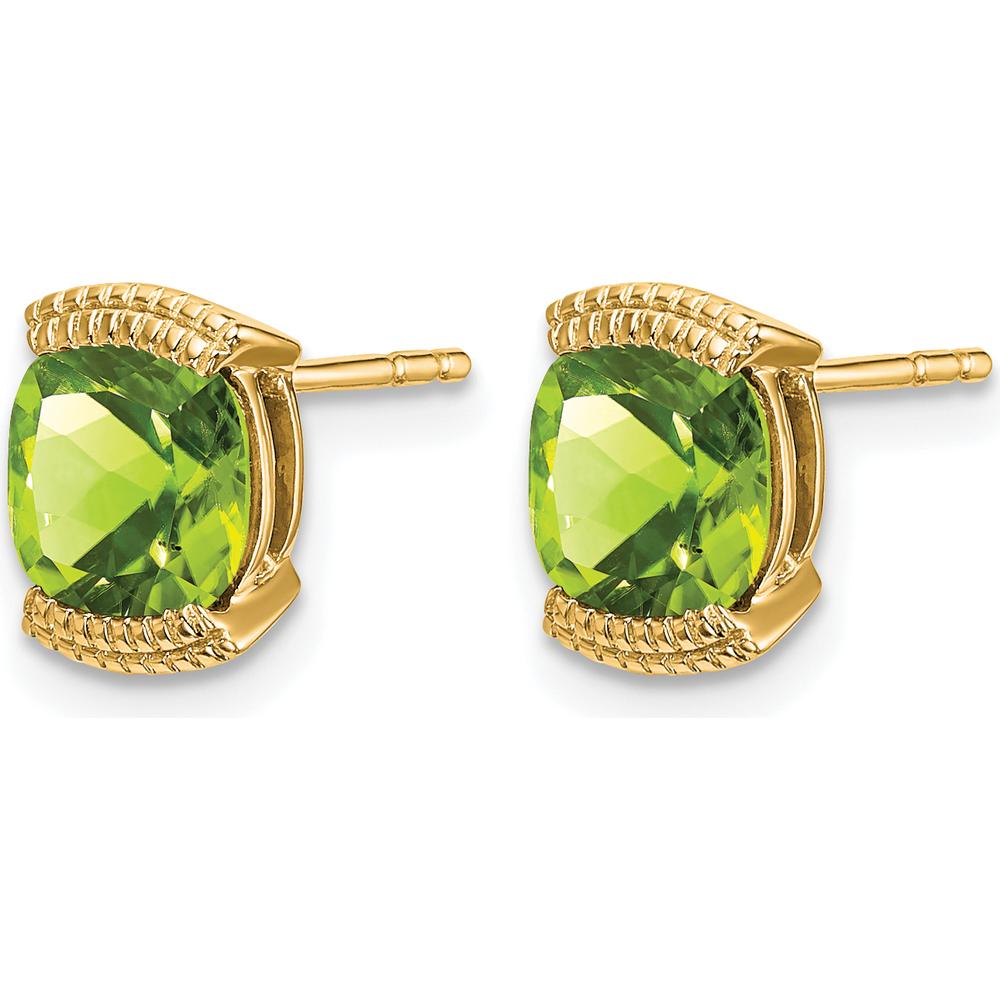 14K Yellow Gold Peridot Cushion Cut Stud Earrings - 0.892 Carat Total Peridot Weight by Monteluci Fine Jewelry