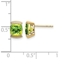 14K Yellow Gold Peridot Cushion Cut Stud Earrings - 0.892 Carat Total Peridot Weight by Monteluci Fine Jewelry