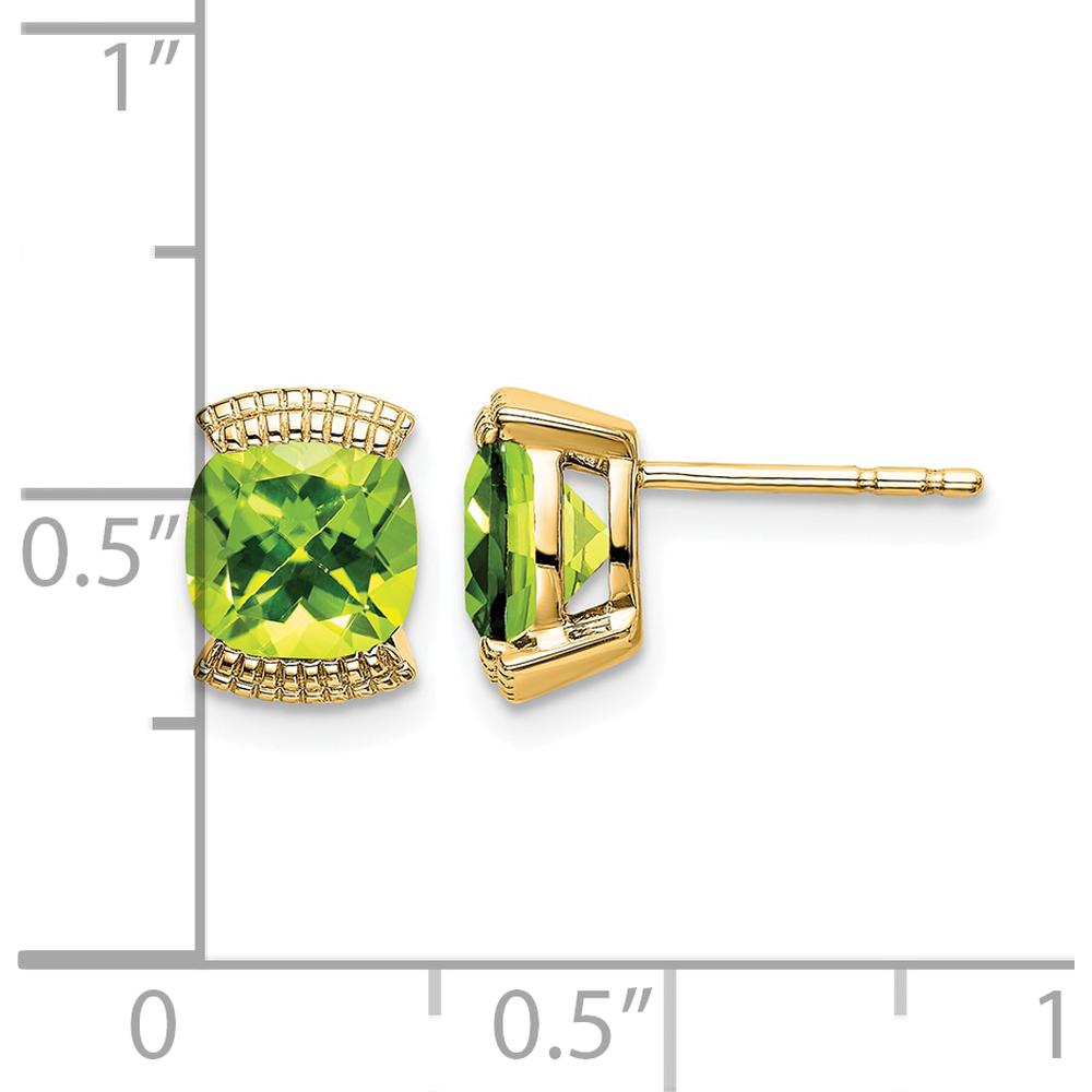 14K Yellow Gold Peridot Cushion Cut Stud Earrings - 0.892 Carat Total Peridot Weight by Monteluci Fine Jewelry