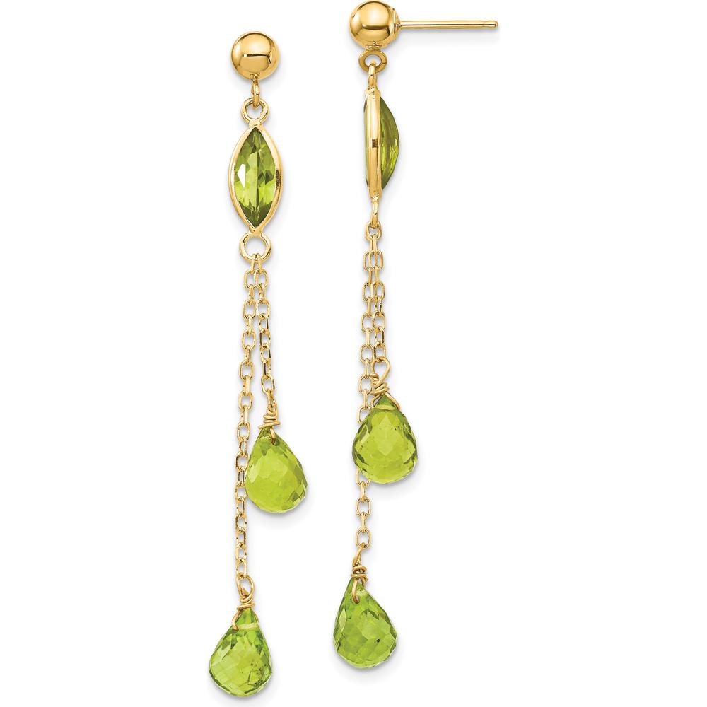 14K Yellow Gold Peridot Dangle Earrings with Marquise and Teardrop Shaped Stones - 1.5 Carat Total Peridot Weight by Monteluci Fine Jewelry