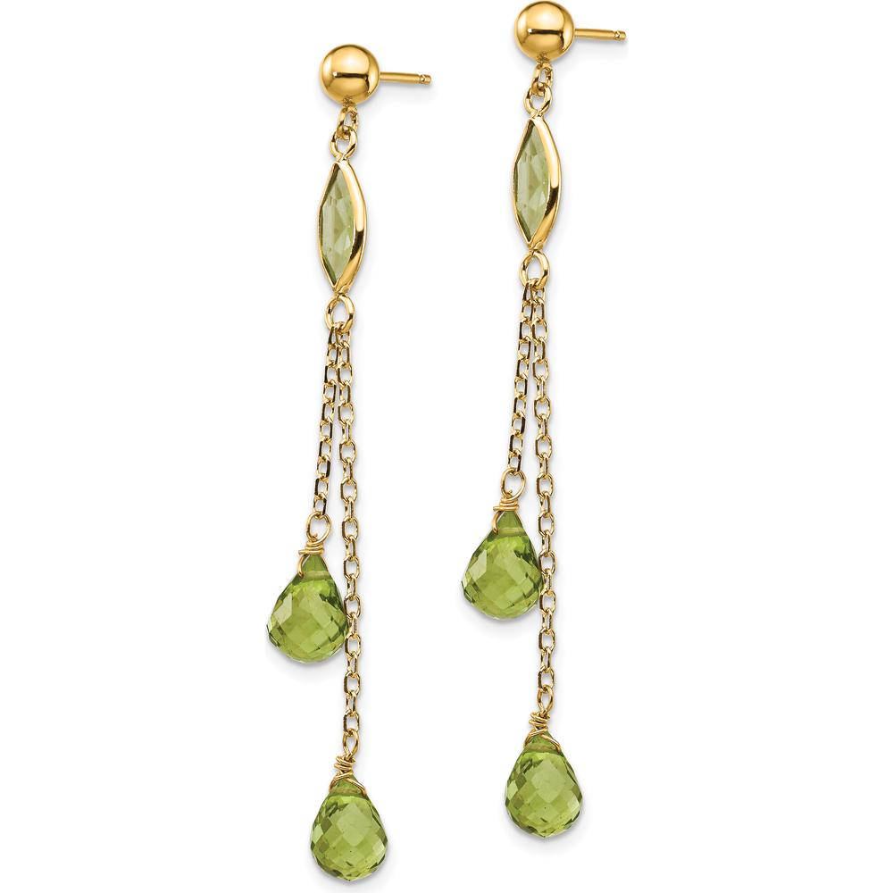 14K Yellow Gold Peridot Dangle Earrings with Marquise and Teardrop Shaped Stones - 1.5 Carat Total Peridot Weight by Monteluci Fine Jewelry