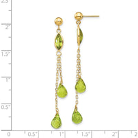 14K Yellow Gold Peridot Dangle Earrings with Marquise and Teardrop Shaped Stones - 1.5 Carat Total Peridot Weight by Monteluci Fine Jewelry